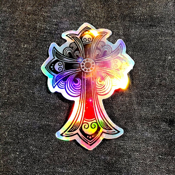 CROSS Metallic Prismatic Rainbow Reflective Sticker - Picture 1 of 5